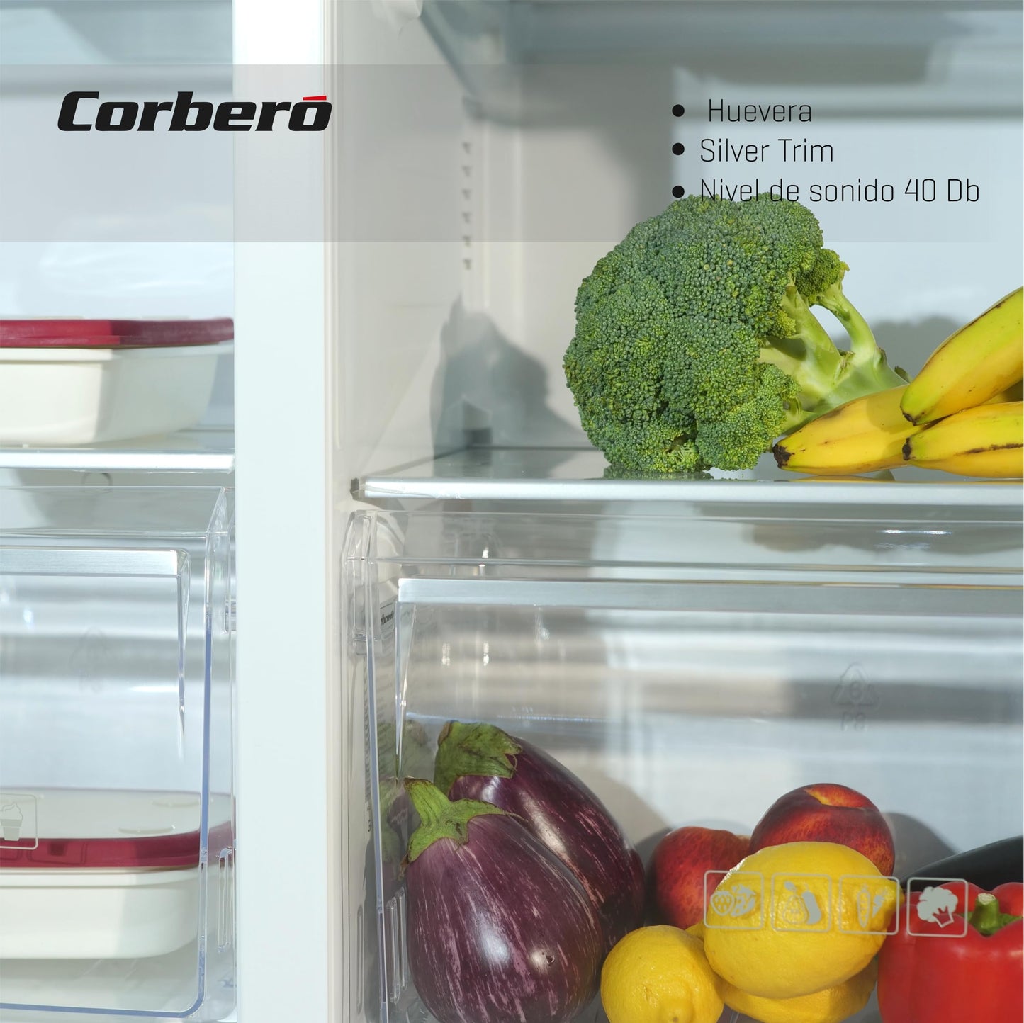 Corbero - Frigorífico Americano CFSBSH634NFW | 442LNo Frost | Inverter | Display en Puerta | Luz LED | 2 Cajones | Función ECO | Estantes de Cristal | Silver Trim | 39 dB | Blanco