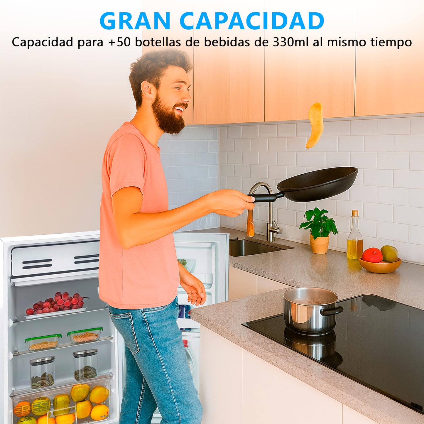 Midea Nevera Pequeña 93L - Mini Frigorífico Compacto para Hogar y Oficina - Frigorífico Pequeño Bajo Consumo Sin Congelador - Mini Bar Silencioso para Caravana y Camping con Zona fría de 0º/-3º