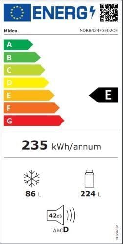 Midea Frigorífico Combi No Frost | 60 cm ancho x 188 alto cm | Inox | Nevera libre instalación 224 L + 86 L Congelador - Refrigerador de bajo consumo con congelador vertical