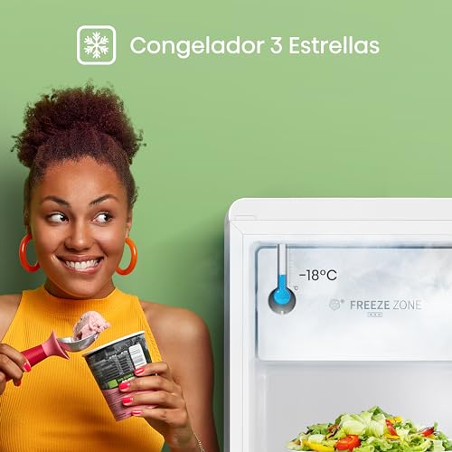 Hisense MUR48082E- Frigorífico Una Puerta, Table Top, Congelador, Class E, Capacidad 82L con 87 cm Alto, Congelador Freeze Zone, Cajón frutas y verduras, Silencioso 36 dBA, Color Blanco