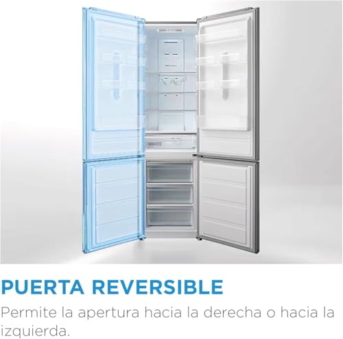 Midea Frigorífico Combi No Frost | 60 cm ancho x 188 alto cm | Inox | Nevera libre instalación 224 L + 86 L Congelador - Refrigerador de bajo consumo con congelador vertical
