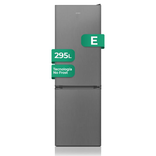 SVAN Frigorífico Combi 2 Puertas Inox SC185602ENFX. Capacidad 295 Litros, No Frost, Multi AirFlow, Puerta Reversible, Bajo Nivel Sonoro, Eficiencia Energética Clase E