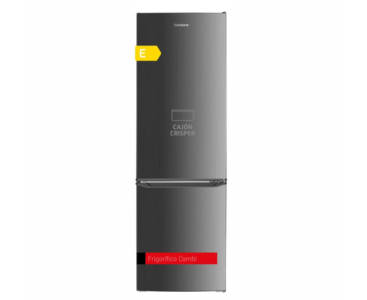 Corbero - Frigorífico Combi Estático 262L | CCH1824EX | Color Inox | Luz LED | Crisper | Estantes de Cristal | Hueveras | Cubiteras | 40 Db | Eficiencia Energética E, Plateado
