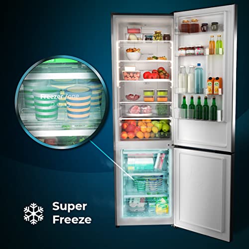 Cecotec Frigorífico Combi 2 Puertas Bolero CoolMarket Combi 322 Inox D. 322 L, Altura 185 y 60 cm de Ancho, Bajo Consumo, Motor Inverter, Sistema Multi Air Flow, Total No frost