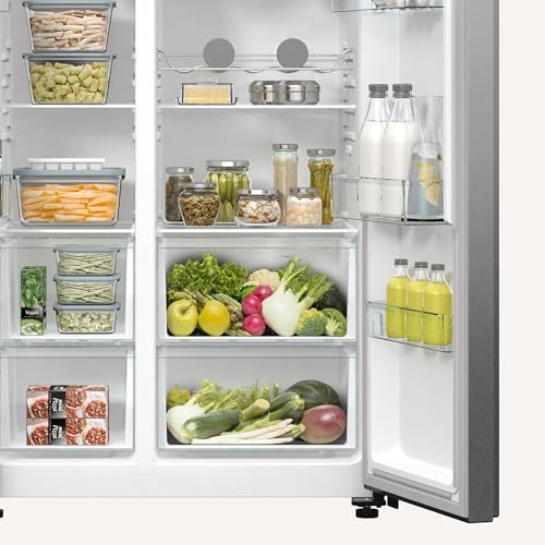 Hisense RS711N4ACE- Frigorífico Side by Side, Capacidad 547 L con 178.6 cm Alto, No Frost, Super Freeze, Alarma de Puerta Abierta, Modo Vacaciones, Freezer Convert, Bajo Nivel de Ruido ,Clase E, Inox