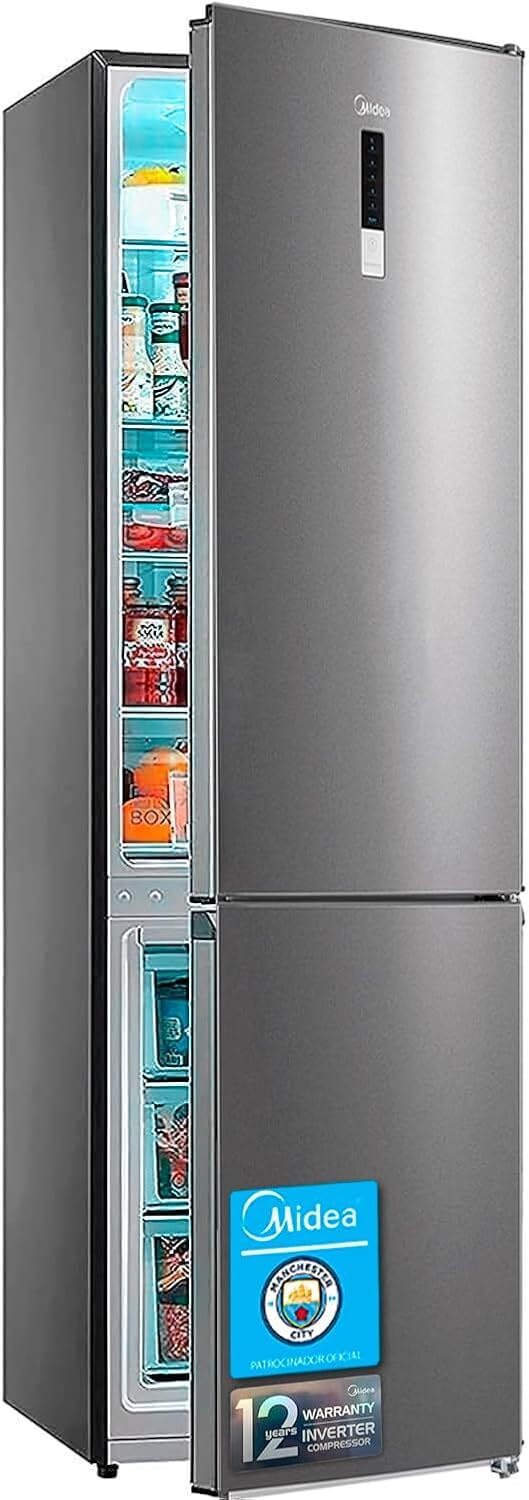 Midea Frigorífico Combi No Frost | 60 cm ancho x 188 alto cm | Inox | Nevera libre instalación 224 L + 86 L Congelador - Refrigerador de bajo consumo con congelador vertical