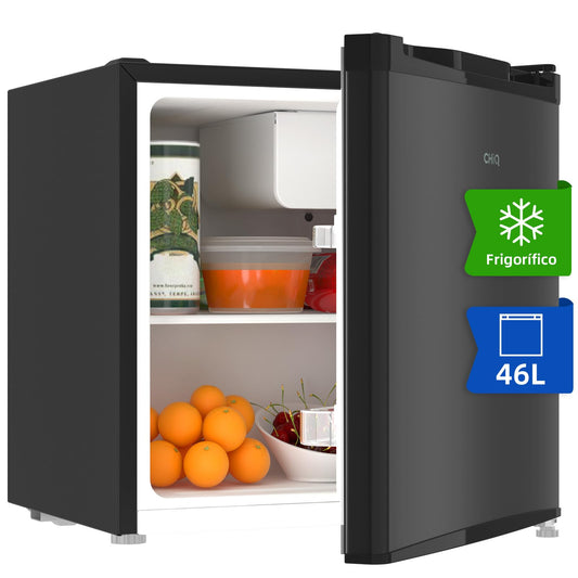CHiQ Minibar 46L con Congelador, Control de Temperatura Ajustable, Puerta Reversible, Bajo Nivel de Ruido, Negro