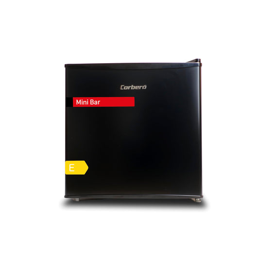 Corberó Mini Bar 43L Negro, Estático, Rango de Temperatura 1-10 ºC, Puerta Reversible, Bajo Ruido 41 dB, Clase Energética E