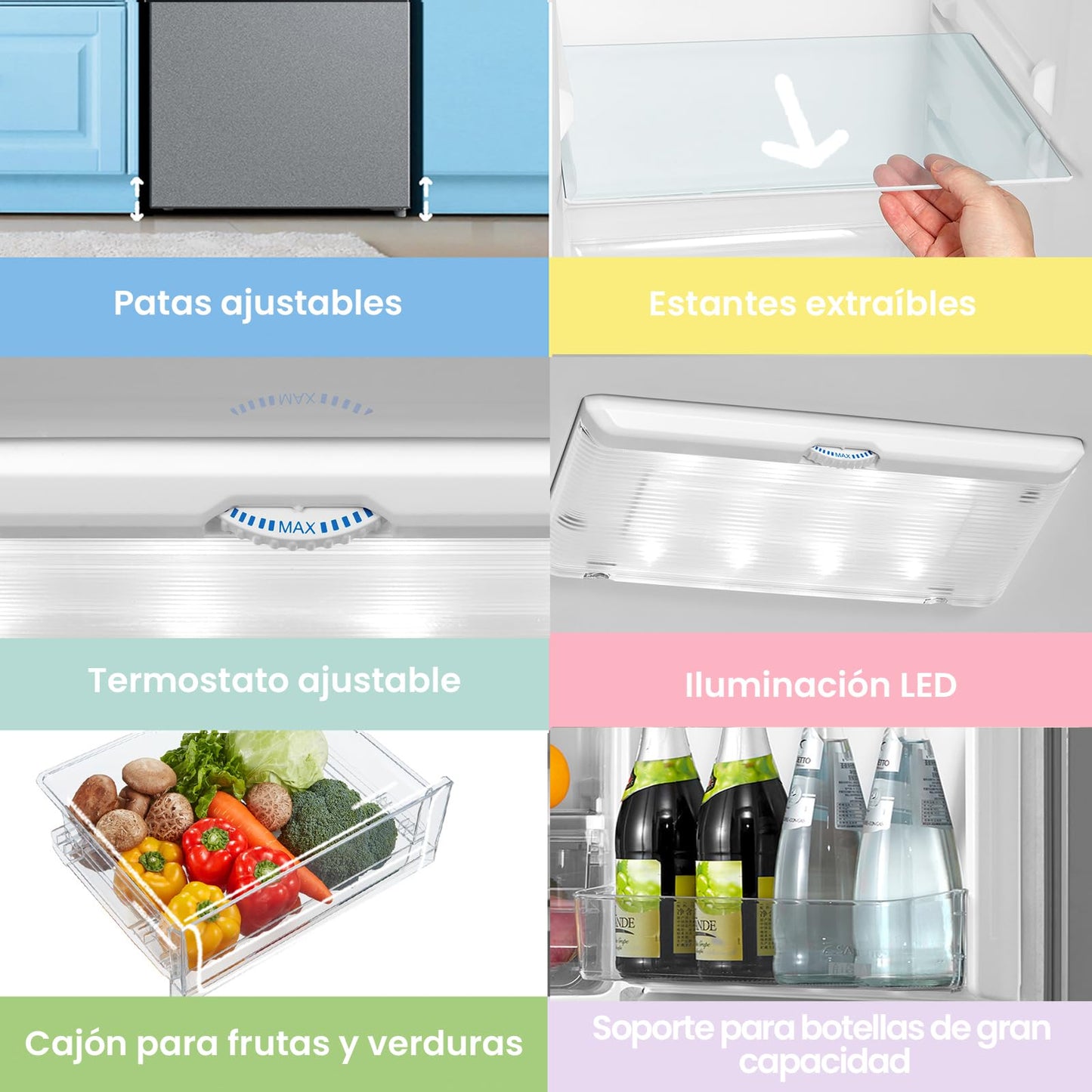 Comfee' RCB359IX2 Frigorífico combinado, 262L, Gran capacidad, Low frost, Altura 177,3 cm, Bajo nivel de ruido 39 dB, Luz LED, Temperatura regulable, Acero inoxidable[Clase E]