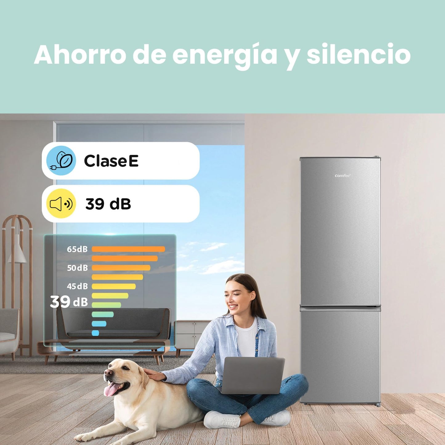 Comfee' RCB359IX2 Frigorífico combinado, 262L, Gran capacidad, Low frost, Altura 177,3 cm, Bajo nivel de ruido 39 dB, Luz LED, Temperatura regulable, Acero inoxidable[Clase E]