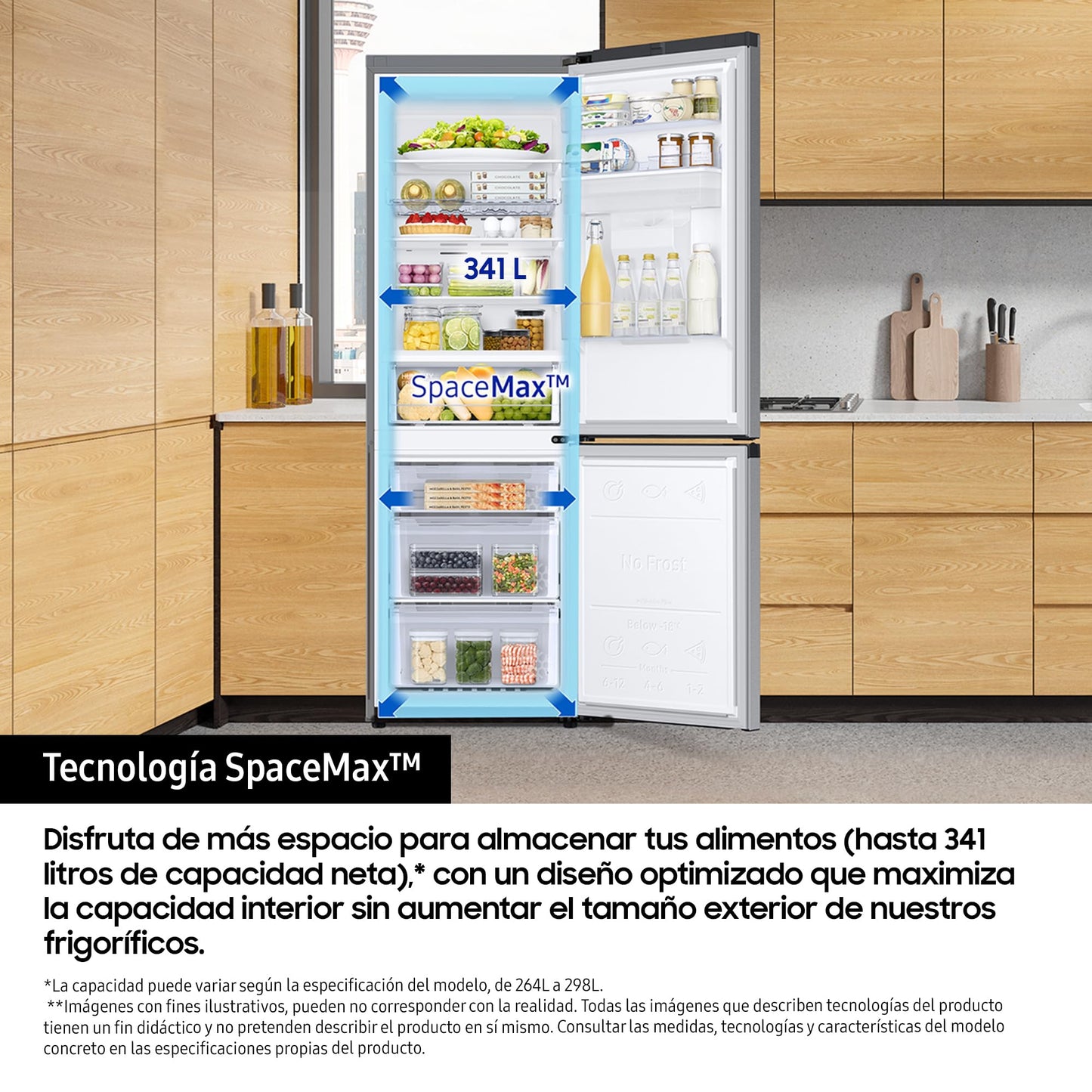Samsung Frigorífico Combi IA 185.5cm Balda Botellero, Dispensador de agua 341L Clase D Plata RB34C632DSA/EF