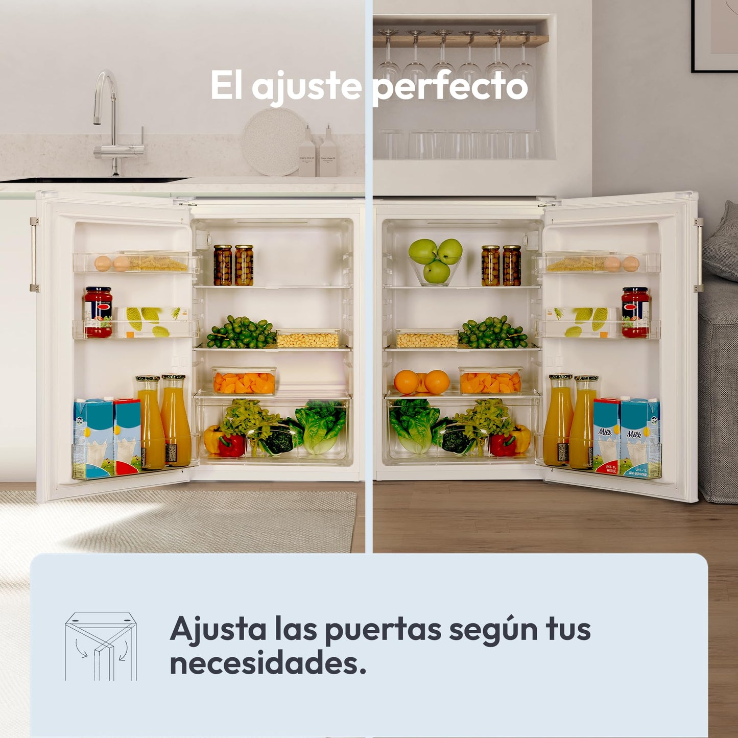 Candy CCTLS 544WHN - Frigorífico Mini, Bajo Encimera, Alto 85cm, Capacidad 125L, Tecnología Estática, Cajón Verdulero, Control Temperatura Mecánico, Iluminación LED, Puerta Reversible, 40DB, Blanco